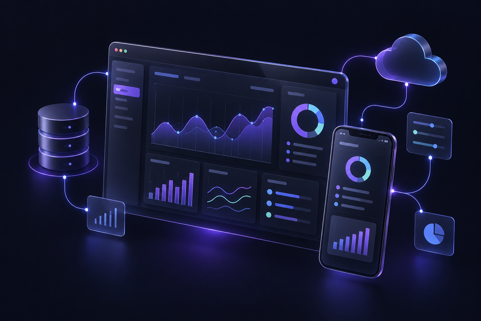 Plataforma empresarial que conecta una aplicación web, una app móvil, datos y servicios en la nube
